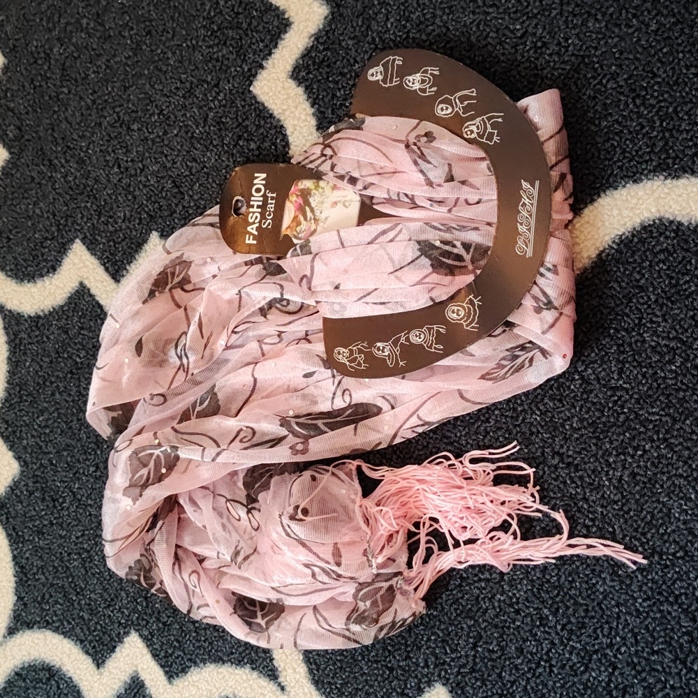 Fashion Scarf - Pink/Brown Leaf Print - NWT